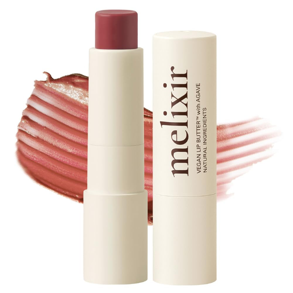 Melixir vegan lip butter with packaging on a white background