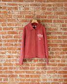 S'envoler Searching For Love red collared denim jacket, front view.