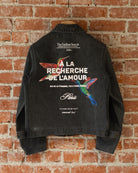 S'envoler Endless Searching black collared denim jacket, closeup back view.